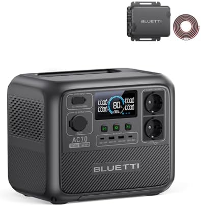 BLUETTI AC70 Station Portable 768Wh LFP - Charge Rapide 2H Voiture + 560W Alternateur pour Camping Outdoor