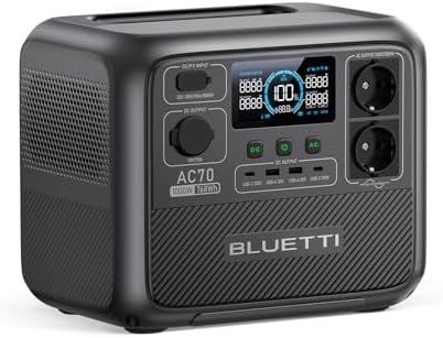BLUETTI AC70 Générateur Portable 768Wh LiFePO4 1000W (2000W Surge) pour Camping et Maison
