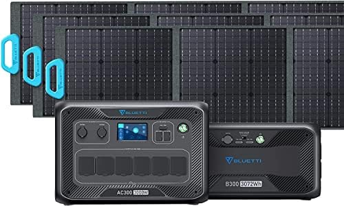 BLUETTI AC300 3072Wh LiFePO4 3000W (6000W Pic) Générateur Solaire avec 3x PV200 pour Maison et Urgence